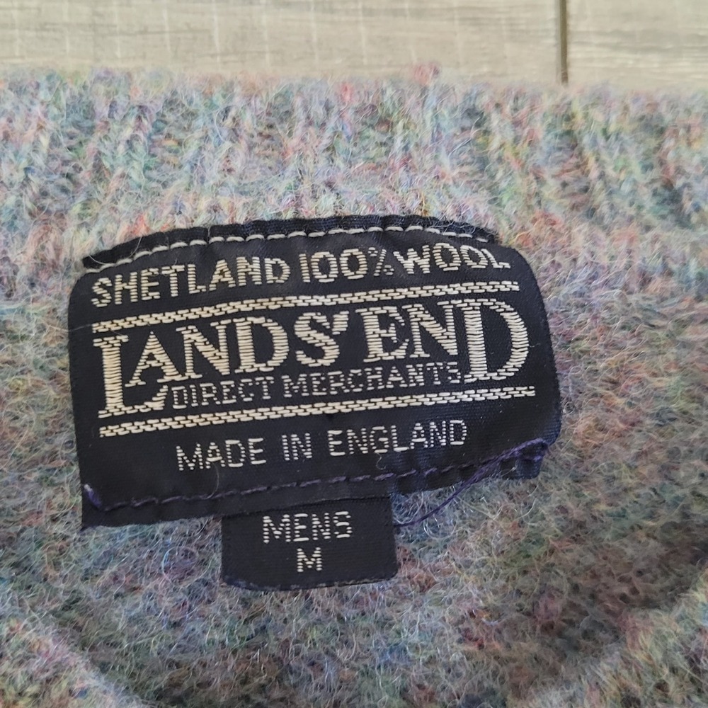 🐑Vintage Lands End Sweater Men M Blue Gray Shetland Wool Crewneck Made England - Picture 5 of 11